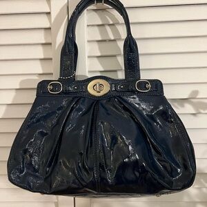 Coach Garnet Satchel BLUE patten leather